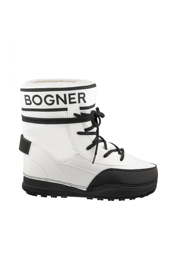 Bogner - BOGNER - Białe śniegowce z logo. Kolor: biały. Materiał: futro, materiał. Szerokość cholewki: normalna