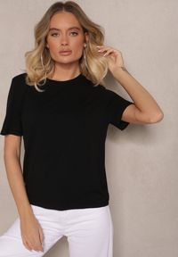 Renee - Czarny Casualowy T-shirt z Wiskozy Arisanda. Okazja: na co dzień. Kolor: czarny. Materiał: wiskoza. Styl: casual