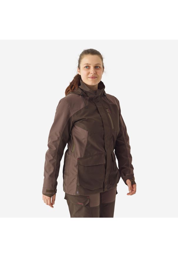 SOLOGNAC - Kurtka damska Solognac 500 WTP. Kolor: brązowy. Materiał: tkanina, skóra. Sport: outdoor