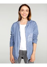 Unisono - BLUZA Z KAPTUREM 169-1255A JEANS. Typ kołnierza: kaptur. Materiał: jeans. Długość: długie. Wzór: nadruk