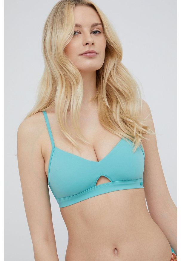 Roxy biustonosz kąpielowy kolor turkusowy lekko usztywniona miseczka. Kolor: turkusowy. Materiał: włókno, materiał