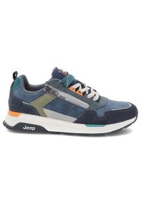 Granatowe Sneakersy Jeep Stylowe Obuwie Męskie. Okazja: na co dzień. Kolor: niebieski. Materiał: materiał, skóra. Szerokość cholewki: normalna. Sport: turystyka piesza #4