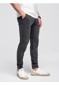 Ombre Clothing - Spodnie męskie JOGGERY jeansowe z efektem sprania - szare V3 - Rozmiar: XXL. Okazja: na co dzień. Kolor: szary. Materiał: jeans. Wzór: aplikacja. Styl: casual, elegancki #9