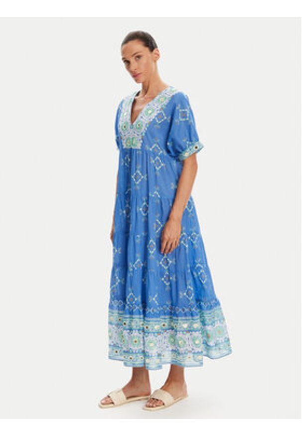 Iconique Sukienka letnia IC25-092 Niebieski Relaxed Fit. Kolor: niebieski. Materiał: bawełna. Sezon: lato