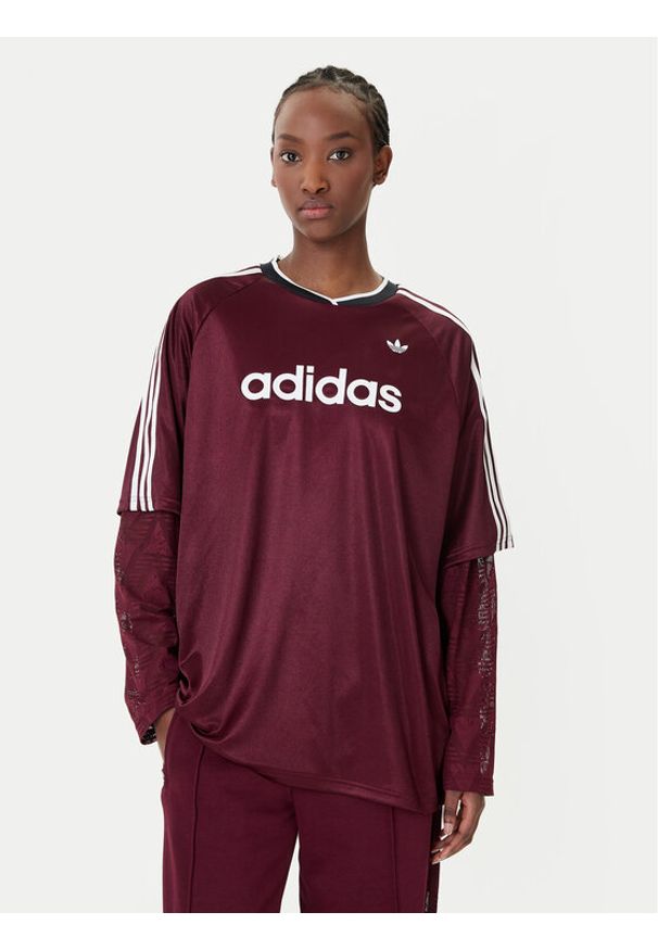 Adidas - adidas Bluzka KC6432 Bordowy Oversize. Kolor: czerwony. Materiał: syntetyk