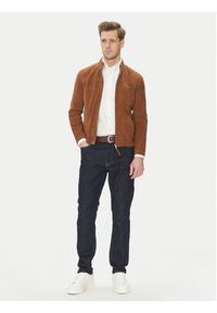 Serge Pariente Kurtka skórzana Sylvino Vs Brązowy Slim Fit. Kolor: brązowy. Materiał: skóra #3