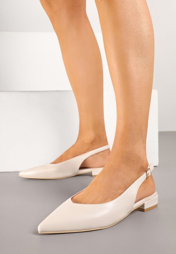 Renee - Beżowe Sandały Slingback Vices z Wkładką ze Skóry Naturalnej Lisanilis. Okazja: na spotkanie biznesowe, na spacer. Zapięcie: pasek. Kolor: beżowy. Materiał: skóra. Obcas: na obcasie. Styl: biznesowy