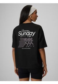 4f - 4F T-shirt loose z nadrukiem damski - czarny M. Okazja: na co dzień. Kolor: czarny. Materiał: skóra, dzianina, materiał, jeans, bawełna. Wzór: nadruk. Styl: casual, klasyczny #1