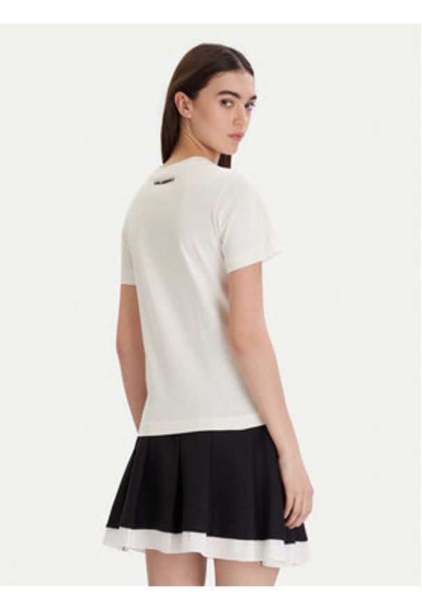 Karl Lagerfeld - KARL LAGERFELD T-Shirt A1W17129 Écru Regular Fit. Typ kołnierza: dekolt w karo. Kolor: kremowy. Materiał: bawełna