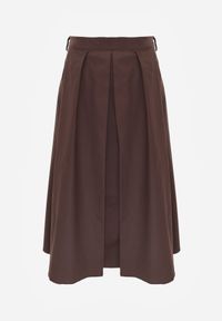 Born2be - Brązowa Rozkloszowana Spódnica z Bawełny z Szerokimi Plisami Malona. Okazja: na co dzień, do pracy. Kolor: brązowy. Materiał: bawełna. Styl: casual #7