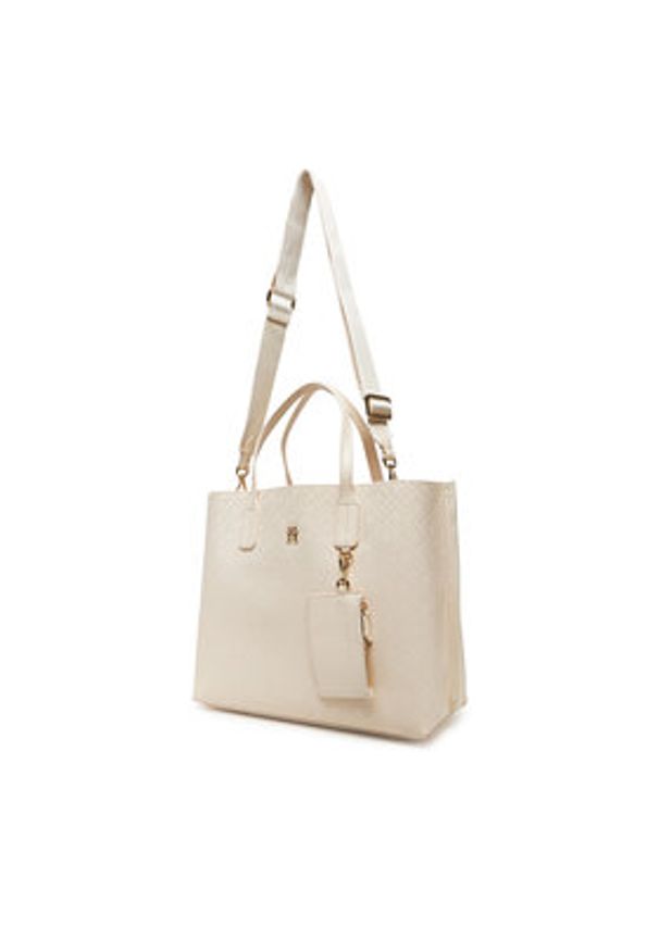 TOMMY HILFIGER - Tommy Hilfiger Torebka Th Distinct Satchel Mono AW0AW17174 Beżowy. Kolor: beżowy. Materiał: skórzane