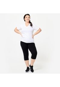 DOMYOS - Legginsy krótkie fitness damskie Domyos 500. Kolor: czarny. Materiał: materiał, elastan, bawełna. Długość: krótkie. Sport: fitness
