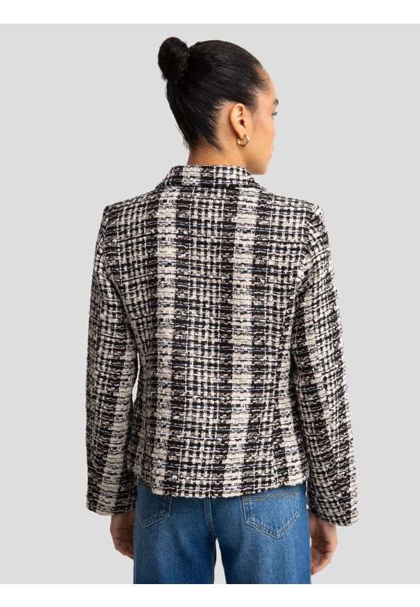 Big-Star - Marynarka damska dwurzędowa w kratę Panetri 000. Okazja: na co dzień. Kolor: wielokolorowy. Materiał: tkanina, jeans. Wzór: kolorowy. Styl: casual, vintage, klasyczny, elegancki