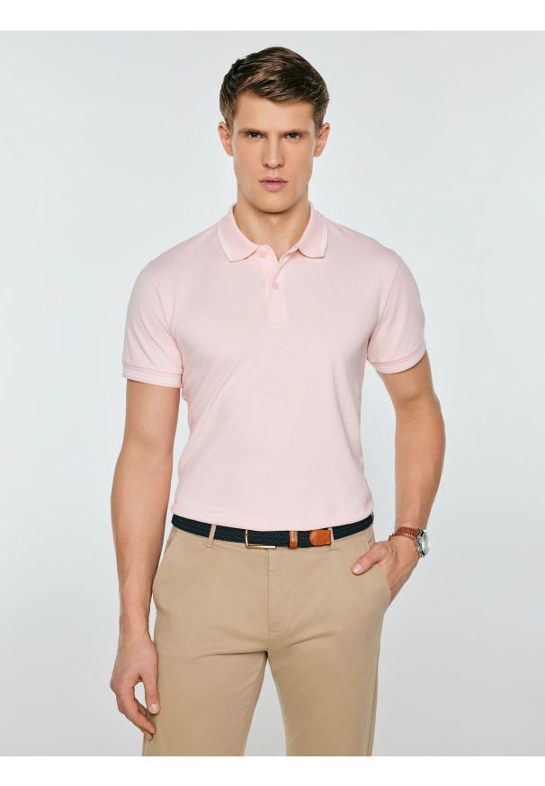 Big-Star - Koszulka męska polo różowa Wladym 601. Okazja: na co dzień. Typ kołnierza: polo. Kolor: różowy. Materiał: dzianina. Wzór: nadruk, jednolity. Styl: casual, klasyczny