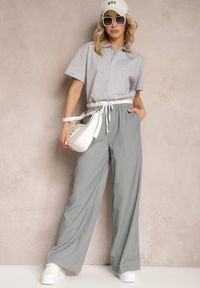 Renee - Szare Materiałowe Spodnie z Szerokimi Nogawkami High Waist z Gumką w Talii Comina. Okazja: na co dzień. Stan: podwyższony. Kolor: szary. Materiał: materiał. Styl: casual, elegancki