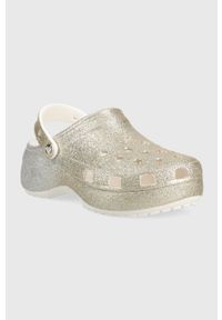 Crocs klapki Clssic Platform Ombre Glitter Clog damskie kolor złoty na platformie 207933. Nosek buta: okrągły. Kolor: złoty. Materiał: materiał. Obcas: na platformie #3