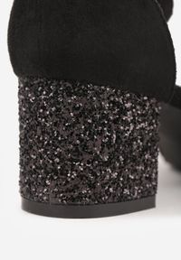 Born2be - Czarne Czółenka Vices na Brokatowym Obcasie ze Skórzaną Wkładką Seallia. Okazja: na spotkanie biznesowe. Zapięcie: sprzączka. Kolor: czarny. Materiał: skóra. Wzór: aplikacja. Obcas: na obcasie. Styl: biznesowy, elegancki. Wysokość obcasa: średni #3