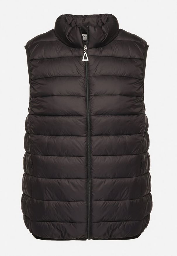 Born2be - Czarna Kamizelka Pikowana z Ozdobnym Suwakiem Tormina. Okazja: na co dzień. Kolor: czarny. Materiał: materiał. Styl: casual