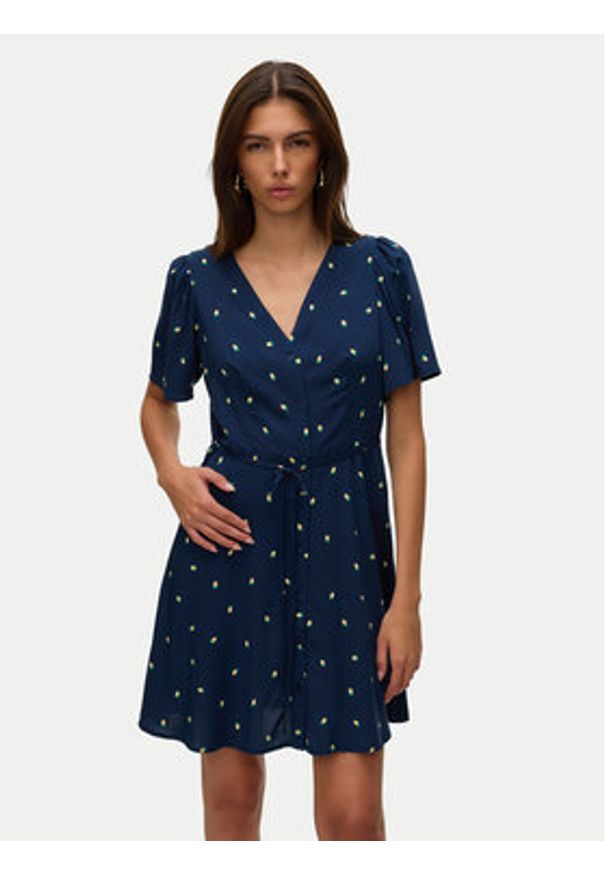Vero Moda Sukienka letnia Alba 10292845 Granatowy Regular Fit. Kolor: niebieski. Materiał: wiskoza. Sezon: lato