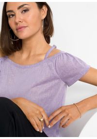 Shirt cold-shoulder z brokatowym połyskiem bonprix w kolorze bzu. Kolor: fioletowy. Długość rękawa: na ramiączkach #2