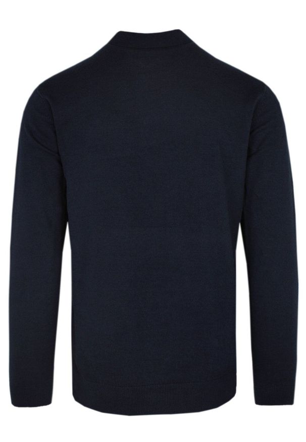 Dzianinowy Lekki Sweter w Stylu Longsleeve Polo – Brave Soul - Granatowy. Typ kołnierza: polo. Kolor: niebieski. Materiał: bawełna. Długość rękawa: długi rękaw. Sezon: jesień, wiosna