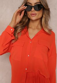 Renee - Pomarańczowy 2-częsciowy Komplet Casual z Szerokimi Spodniami i Koszulą Oversize Hyparissa. Kolor: pomarańczowy