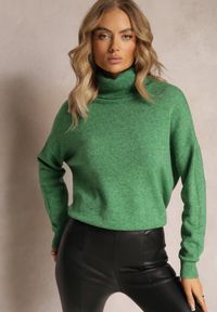 Renee - Zielony Gładki Sweter z Szerokim Golfem Senitece. Typ kołnierza: golf. Kolor: zielony. Wzór: gładki. Sezon: zima #3