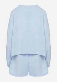 Born2be - Niebieski Dzianinowy Komplet Bluza i Szorty Novanisa. Kolor: niebieski. Materiał: dzianina