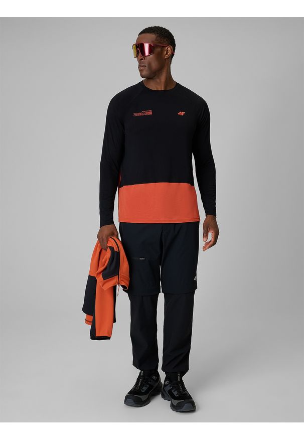4f - 4F Longsleeve trekkingowy regular męski - czarny L. Kolor: czarny. Materiał: włókno, materiał. Długość rękawa: długi rękaw. Długość: długie. Sport: turystyka piesza