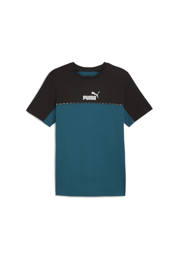 Puma - Męska koszulka Essentials Block Tape PUMA Cold Green. Kolor: zielony. Sport: joga i pilates