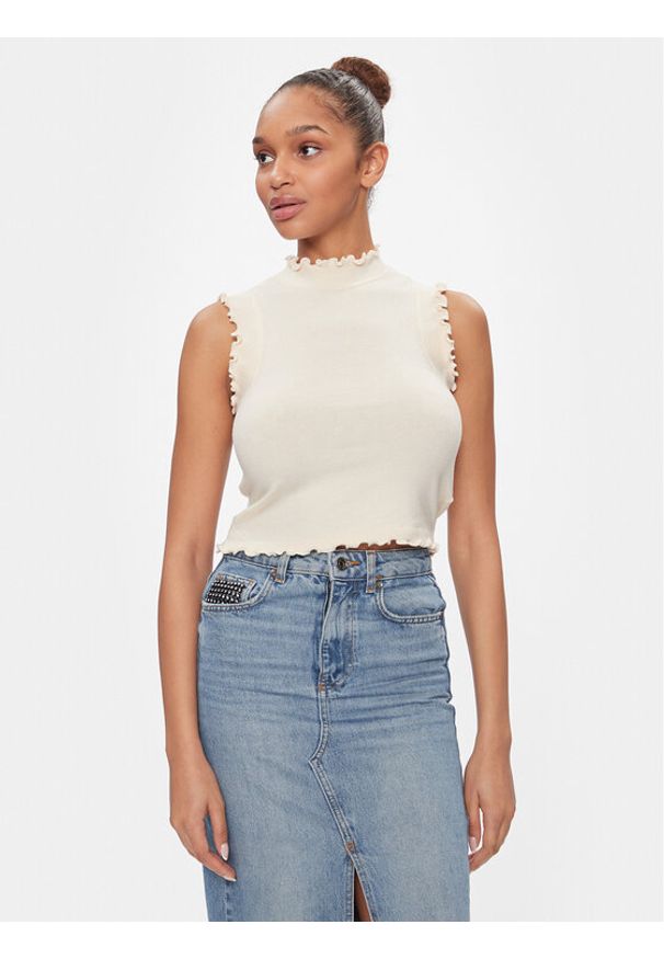 Vero Moda Bluzka Gold 10297855 Beżowy Slim Fit. Kolor: beżowy. Materiał: syntetyk, wiskoza