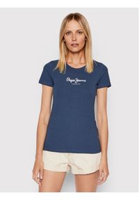 Pepe Jeans T-Shirt New Virgina PL505202 Granatowy Slim Fit. Kolor: niebieski. Materiał: bawełna