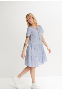 bonprix - Letnia sukienka tunikowa z czystej bawełny. Kolor: niebieski. Materiał: bawełna. Wzór: paski. Sezon: lato #3