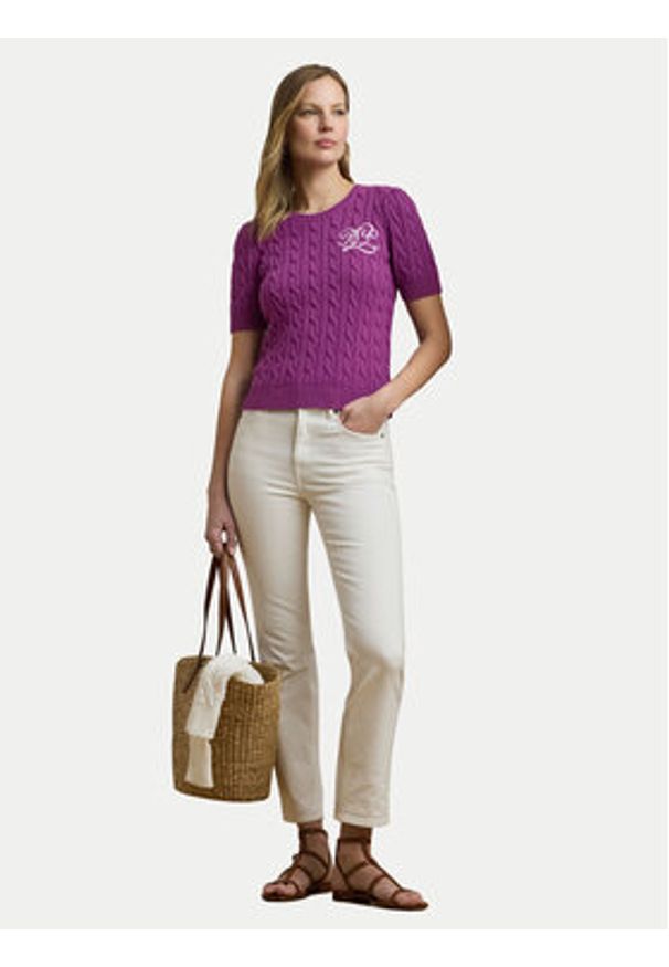 Lauren Ralph Lauren - LAUREN RALPH LAUREN Sweter 200976989002 Fioletowy Slim Fit. Kolor: fioletowy. Materiał: bawełna