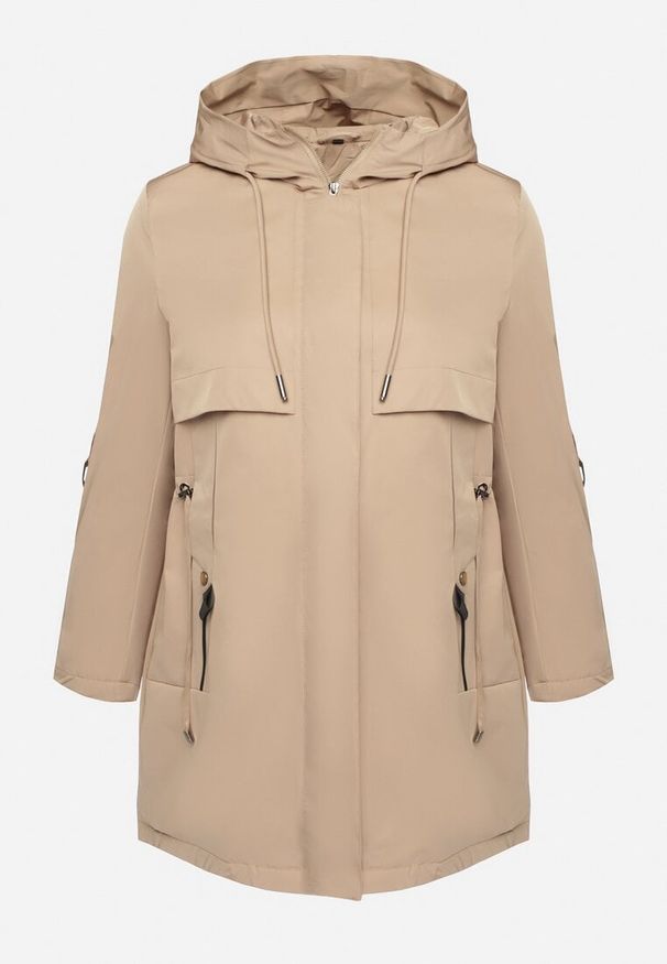 Born2be - Beżowa Kurtka Typu Parka z Kapturem i Podpinanymi Rękawami Falunea. Okazja: na spacer, na co dzień. Typ kołnierza: kaptur. Kolekcja: plus size. Kolor: brązowy. Materiał: jeans. Styl: elegancki, casual, klasyczny, sportowy