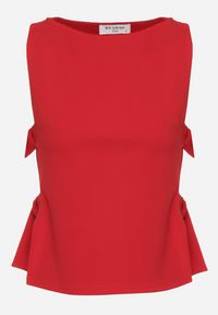 Born2be - Czerwona Bluzka z Wiskozą i Wiązaniem po Bokach Savienne. Okazja: na co dzień. Kolor: czerwony. Materiał: wiskoza. Styl: casual #2