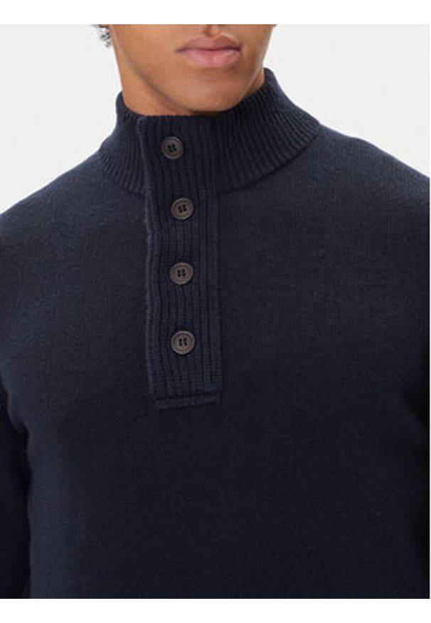 Barbour Sweter Patch Half Zip MKN0585NY91 Granatowy Regular Fit. Kolor: niebieski. Materiał: wełna