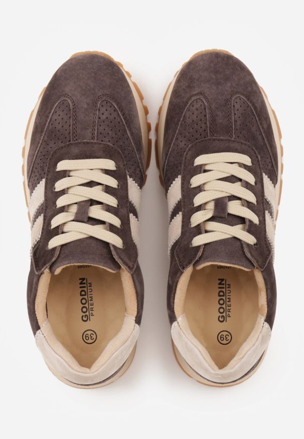 Born2be - Brązowe Zamszowe Sneakersy Ozdobione Perforacją i Paskami Semielle. Okazja: na spacer, na co dzień. Zapięcie: pasek. Kolor: brązowy. Materiał: zamsz. Wzór: aplikacja. Sport: turystyka piesza