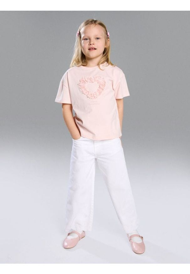 Sinsay - Jeansy wide leg z haftem - biały. Kolor: biały. Wzór: haft