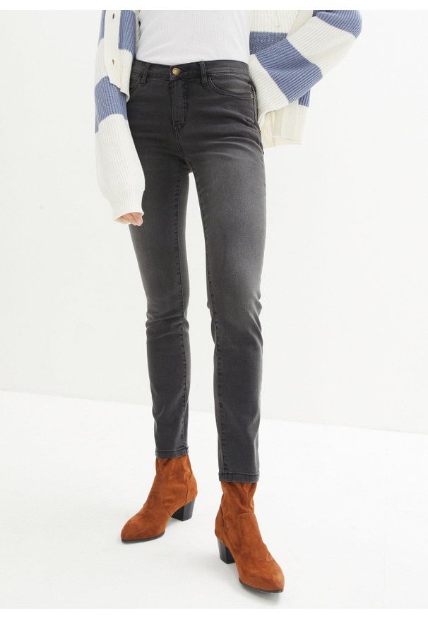 bonprix - Modelujące dżinsy slim fit high waist. Stan: podwyższony. Kolor: czarny