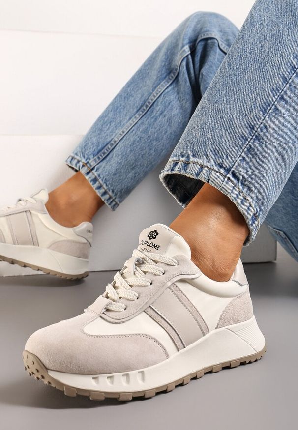 Born2be - Beżowe Sznurowane Sneakersy ze Skóry Naturalnej Hihanna. Kolor: beżowy. Materiał: skóra