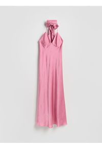 Reserved - Sukienka z szalem - fioletowy. Kolor: fioletowy. Materiał: tkanina. Wzór: gładki. Typ sukienki: proste