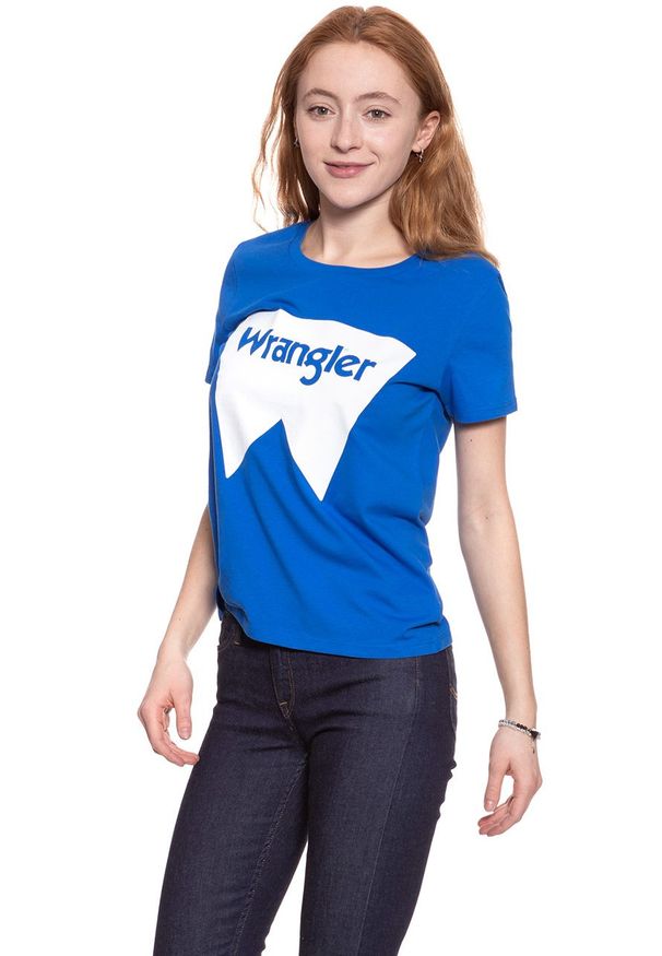 Wrangler - WRANGLER T SHIRT DAMSKI FESTIVAL TEE VICTORIA BLUE W7016EVJS 112130892. Wzór: nadruk