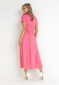 Born2be - Różowa Sukienka Maxi z Marszczoną Gumką w Talii Yalesima. Kolor: różowy. Długość: maxi #4