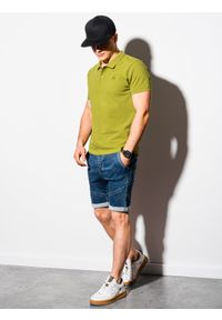 Ombre Clothing - Koszulka męska polo klasyczna bawełniana S1374 - zielona - L. Typ kołnierza: polo. Kolor: zielony. Materiał: bawełna. Wzór: haft. Styl: klasyczny #3
