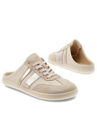 Klapki damskie barefoot Armodo, skórzana cholewka naturalna niska sportowa forma sznurowana konstrukcja z dekoracyjnymi panelami płaska elastyczna po. Okazja: na co dzień. Kolor: beżowy. Materiał: skóra. Styl: sportowy #6