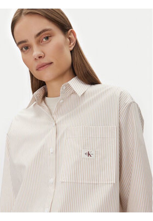 Calvin Klein Jeans Koszula J20J224436 Beżowy Relaxed Fit. Kolor: beżowy. Materiał: bawełna