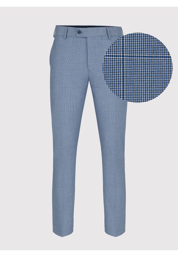 Pako Lorente - PAKO LORENTE – Niebieskie męskie spodnie garniturowe w kratkę. Kolor: niebieski. Materiał: poliester, wiskoza, elastan. Wzór: kratka
