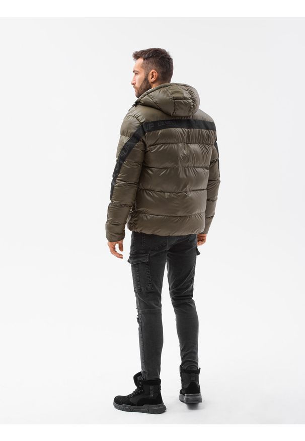 Ombre Clothing - Kurtka męska pikowana C503 - oliwkowa - XXL. Kolor: oliwkowy. Materiał: poliester