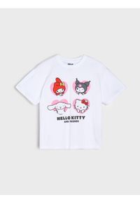 Sinsay - Bawełniana koszulka z nadrukiem Hello Kitty - biały. Kolor: biały. Materiał: bawełna. Wzór: motyw z bajki, nadruk #1